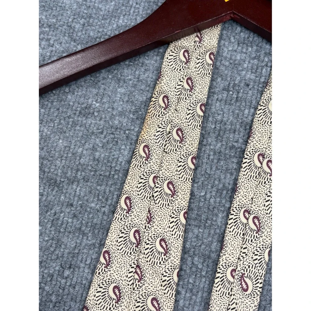 Robert Talbott Studio Linebound Silk Tie Tan Burgundy Paisley Geometric Mens